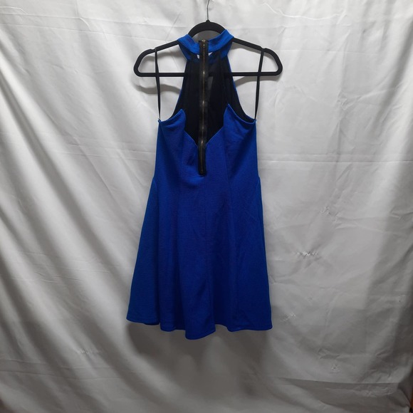 Y2K Royal Blue Monteau LA fit & flare Midi dress with back zipper and mesh Lg - Picture 2 of 4